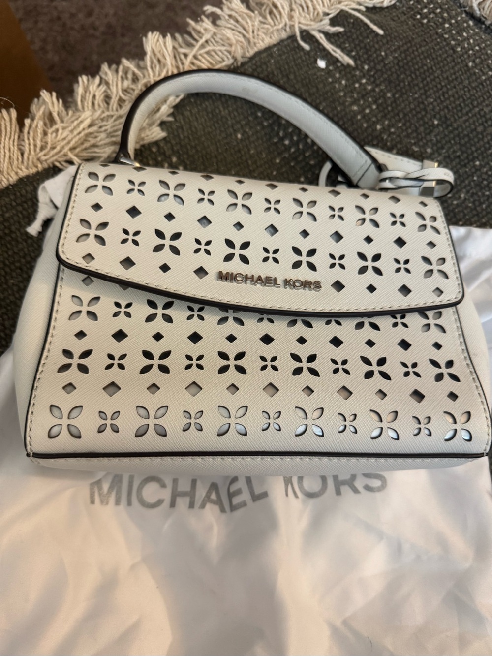 Michael Kors White Laser-Cut Top Handle Satchel